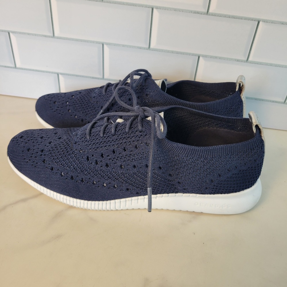 Cole Haan 2.Zerogrand Stitchlite Oxford Navy Blue Silver W10586 Womens 7B